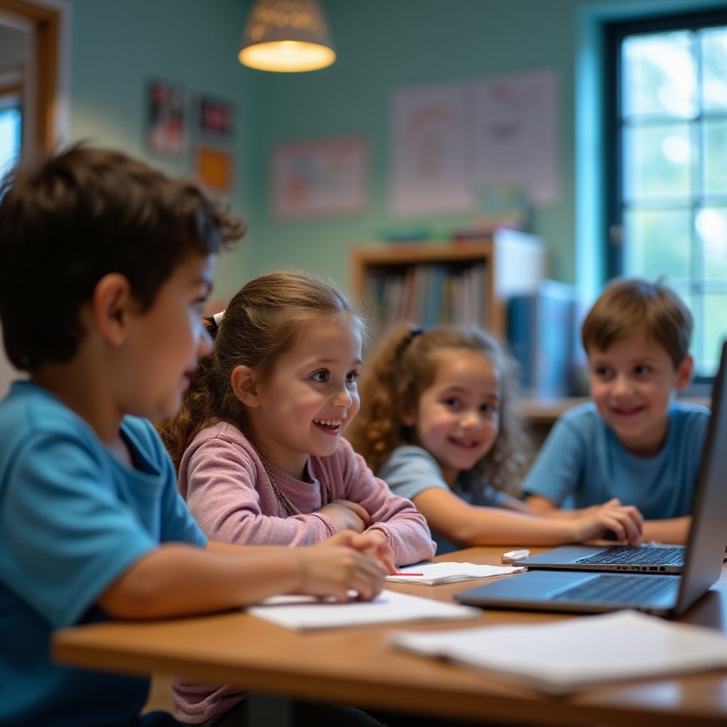 Bambini che imparano a programmare in un ambiente collaborativo