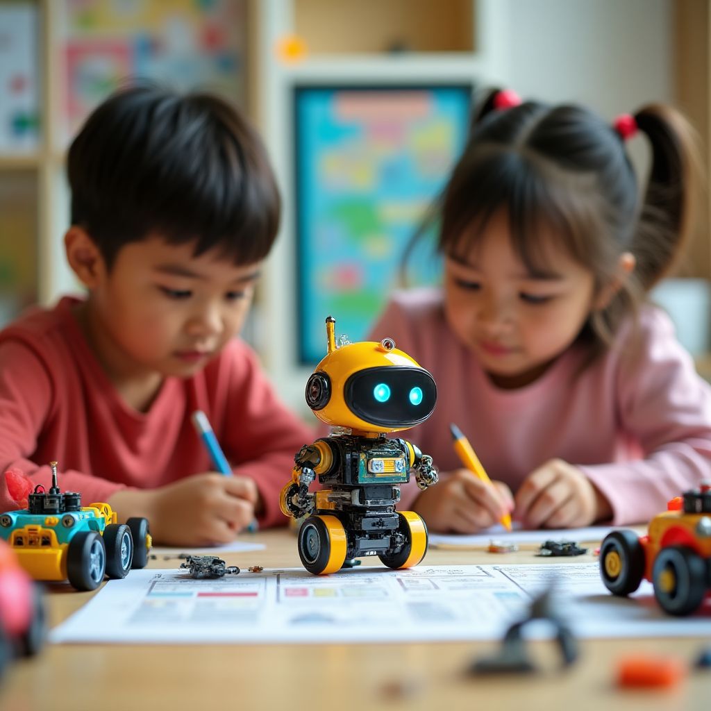 Bambini che costruiscono robot